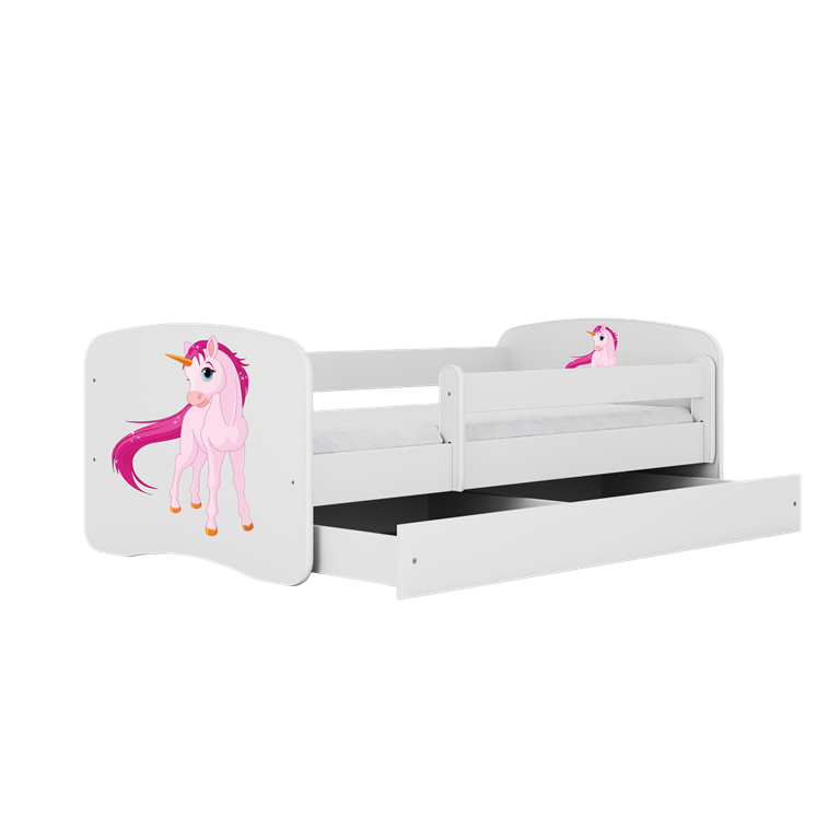 Letto per bambini babydreams white unicorn con cassettone e materasso omaggio 160/80