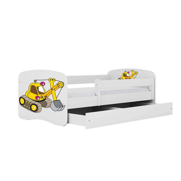 Letto per bambini babydreams white digger con cassettone e materasso omaggio 160/80