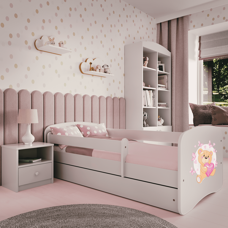 Letto per bambini babydreams white teddybear butterflies con cassettone e materasso omaggio 160/80