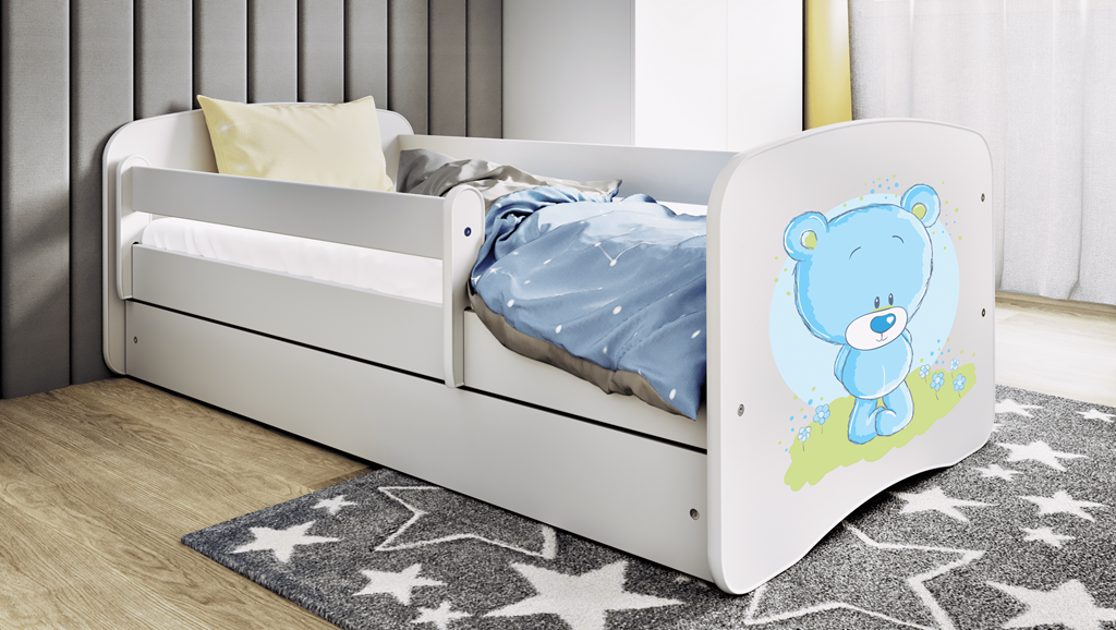 Letto per bambini babydreams white blue teddybear con cassettone e materasso omaggio 160/80