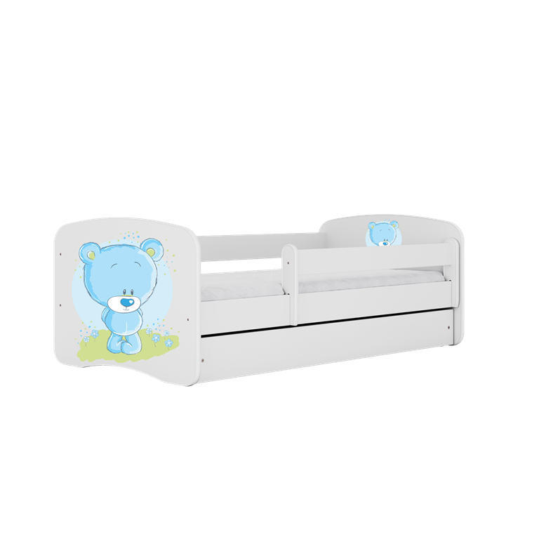 Letto per bambini babydreams white blue teddybear con cassettone e materasso omaggio 160/80