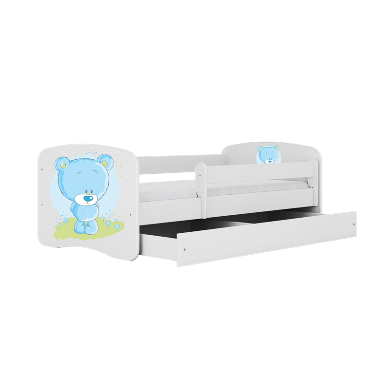 Letto per bambini babydreams white blue teddybear con cassettone e materasso omaggio 160/80