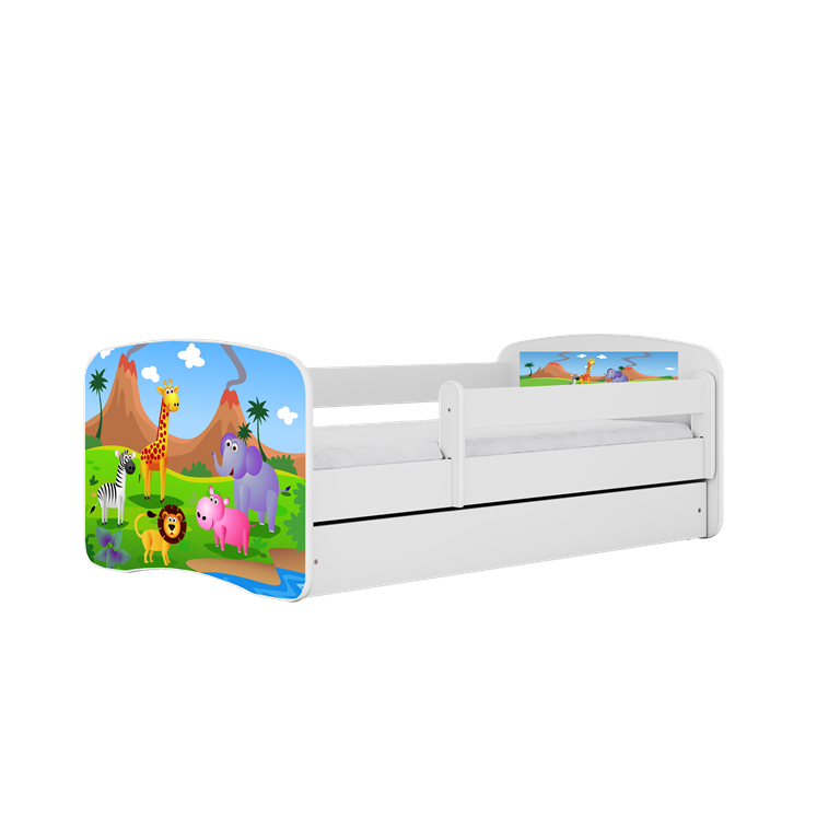 Letto per bambini babydreams white safari con cassettone e materasso omaggio 160/80