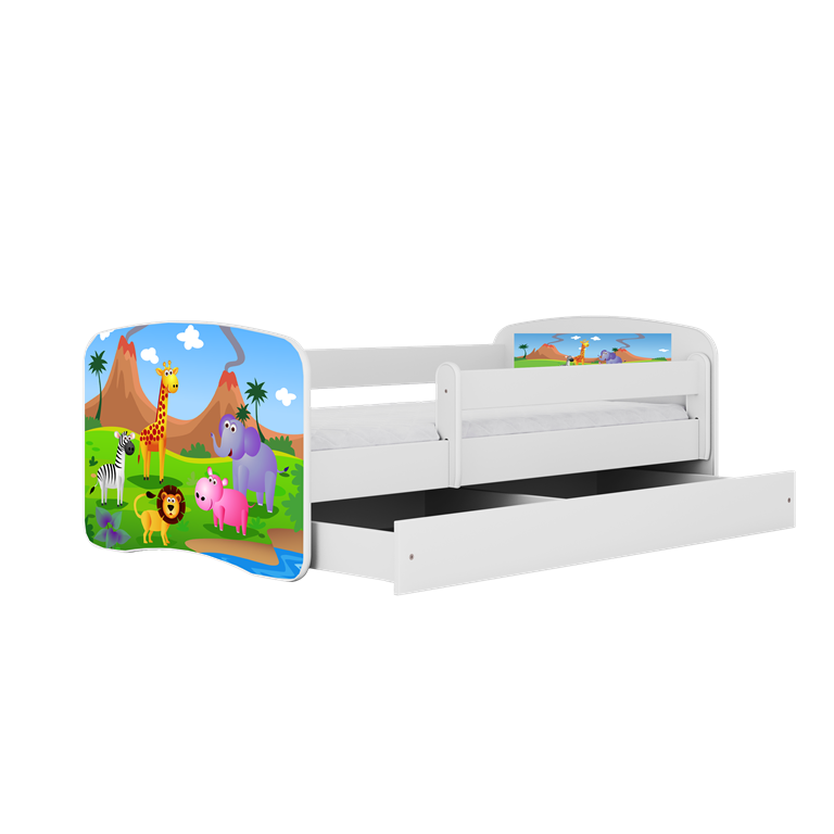 Letto per bambini babydreams white safari con cassettone e materasso omaggio 160/80