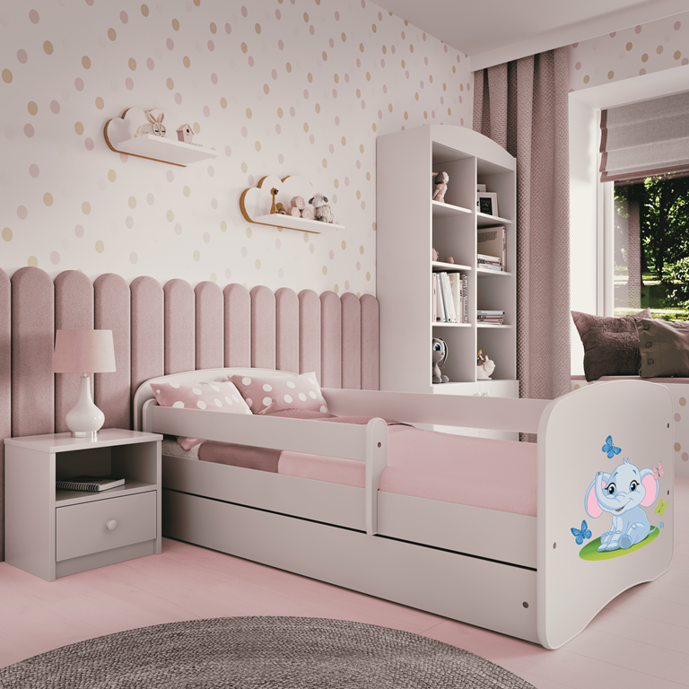 Letto per bambini babydreams white baby elephant con cassettone e materasso omaggio 160/80
