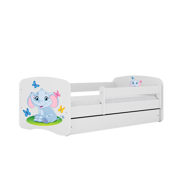 Letto per bambini babydreams white baby elephant con cassettone e materasso omaggio 160/80