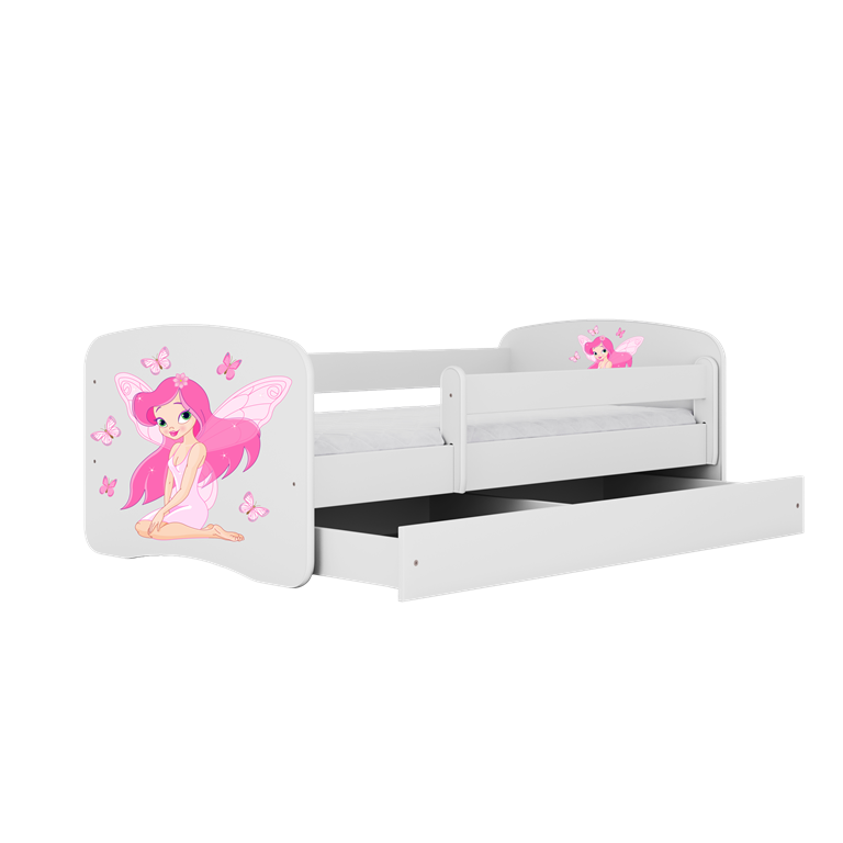 Bed babydreams white fairy with butterflies with drawer with mattress 160/80