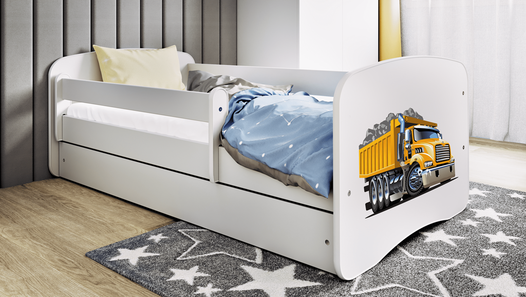 Letto per bambini babydreams white truck con cassettone e materasso omaggio 180/80