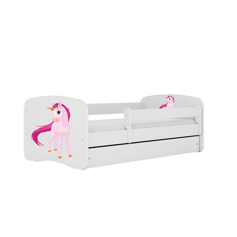 Letto per bambini babydreams white unicorn con cassettone e materasso omaggio 180/80