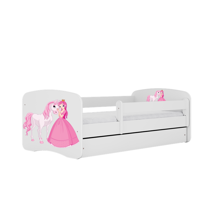 Letto per bambini babydreams white princess horse con cassettone e materasso omaggio 180/80