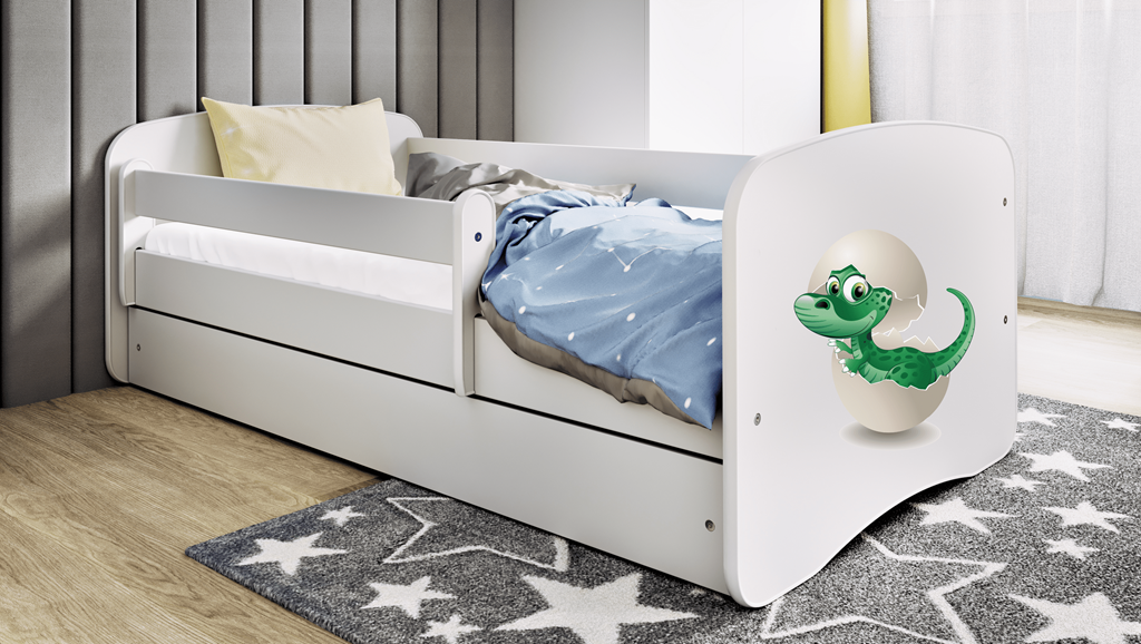 Letto per bambini babydreams white baby dino con cassettone e materasso omaggio 180/80