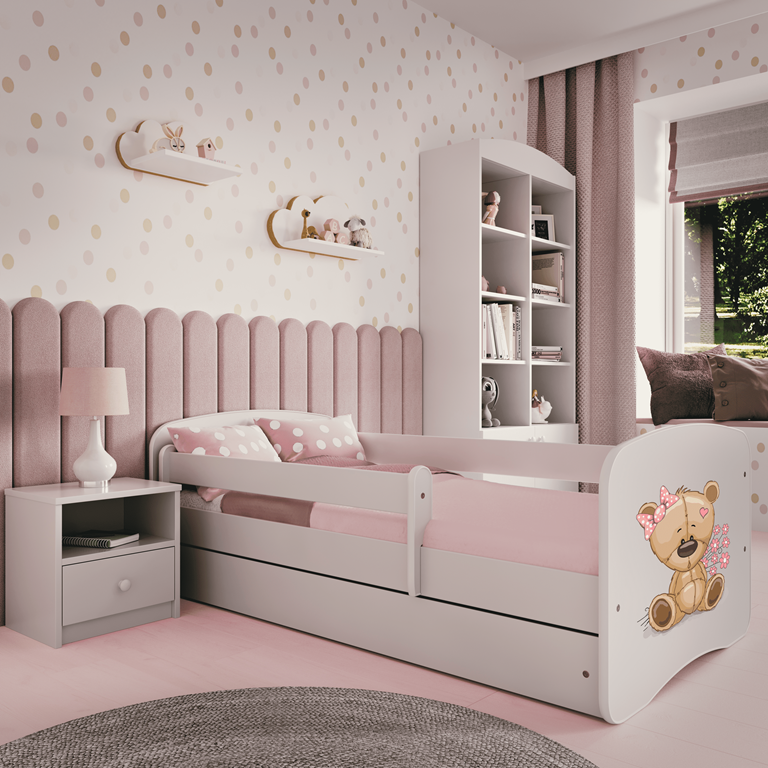 Letto per bambini babydreams white teddybear flowers con cassettone e materasso omaggio 180/80