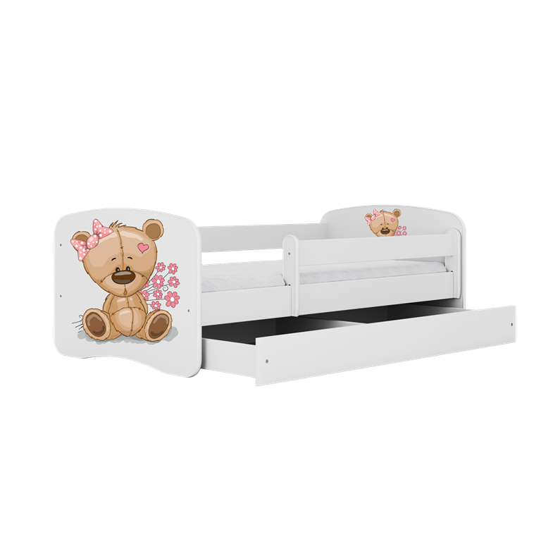 Letto per bambini babydreams white teddybear flowers con cassettone e materasso omaggio 180/80