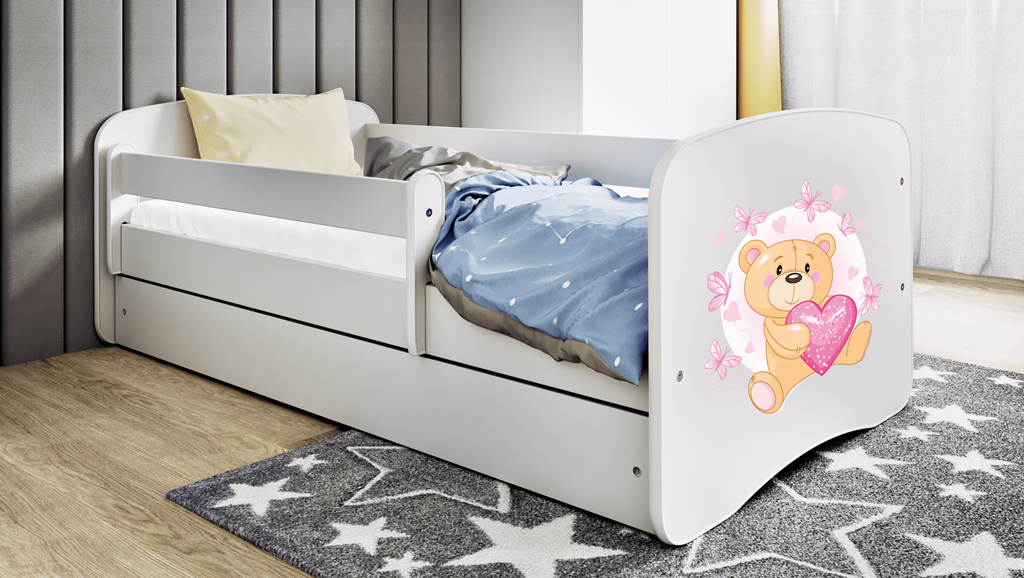 Letto per bambini babydreams white teddybear butterflies con cassettone e materasso omaggio 180/80