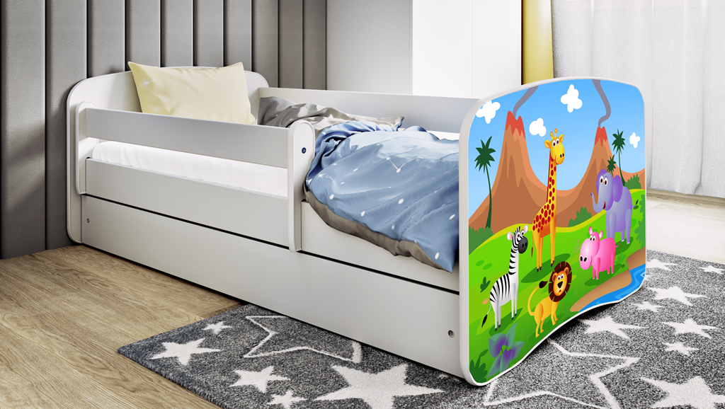 Letto per bambini babydreams white safari con cassettone e materasso omaggio 180/80