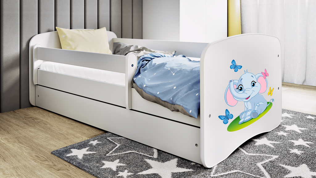 Letto per bambini babydreams white baby elephant con cassettone e materasso omaggio 180/80