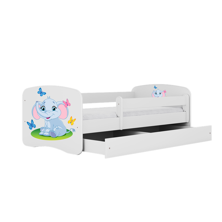 Letto per bambini babydreams white baby elephant con cassettone e materasso omaggio 180/80