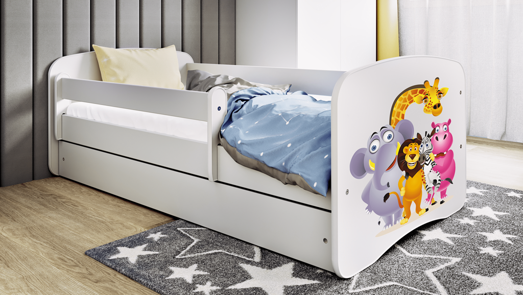 Letto per bambini babydreams white zoo con cassettone e materasso omaggio 180/80