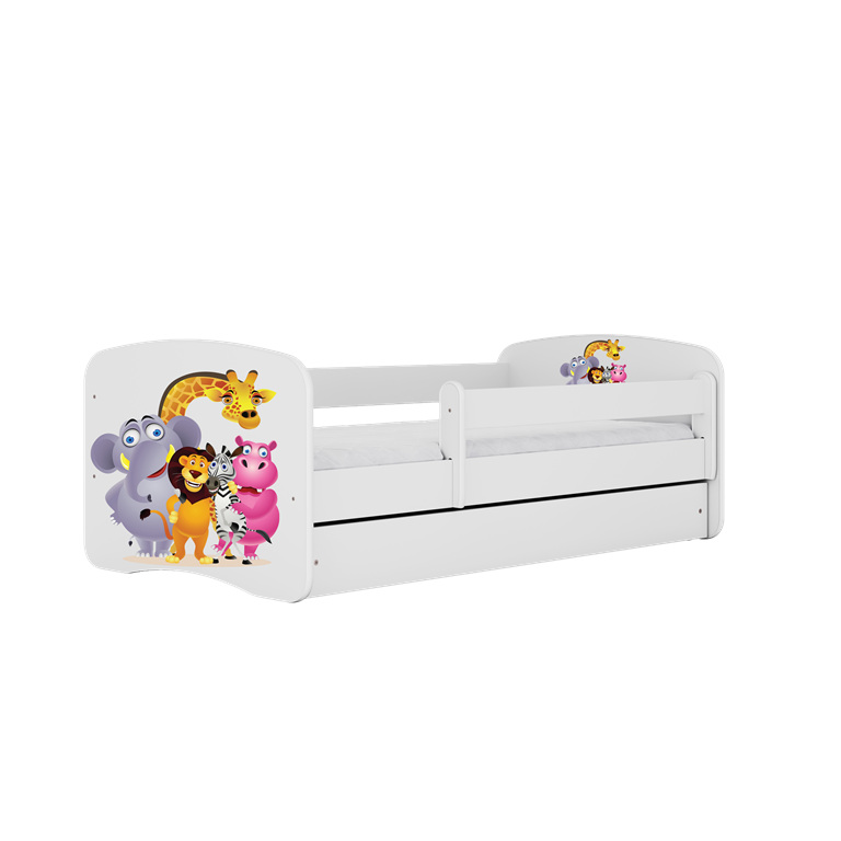 Letto per bambini babydreams white zoo con cassettone e materasso omaggio 180/80
