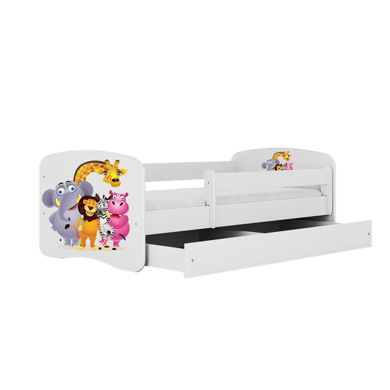 Letto per bambini babydreams white zoo con cassettone e materasso omaggio 180/80