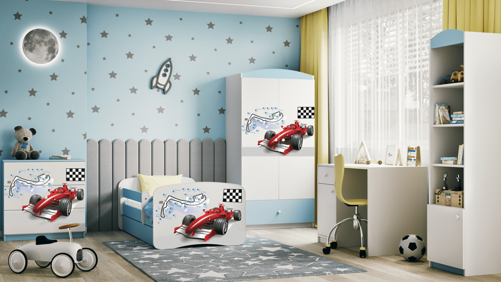 Letto per bambini babydreams blue formula con cassettone e materasso omaggio 140/70