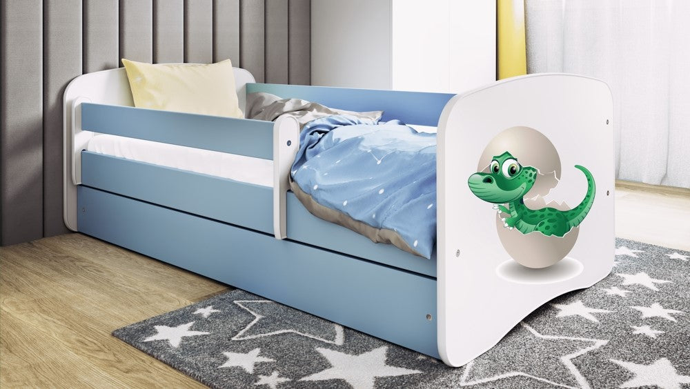 Letto per bambini babydreams blue baby dino con cassettone e materasso omaggio 140/70