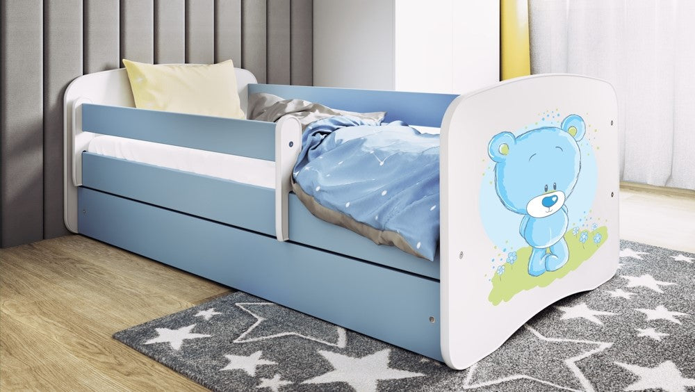 Letto per bambini babydreams blue blue teddybear con cassettone e materasso omaggio 140/70
