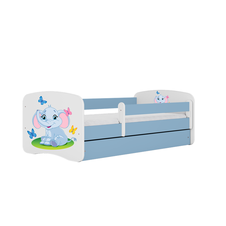 Letto per bambini babydreams blue baby elephant con cassettone e materasso omaggio 140/70