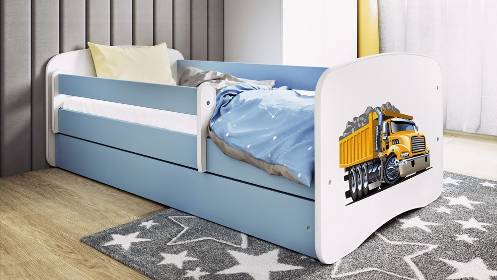 Letto per bambini babydreams blue truck con cassettone e materasso omaggio 160/80
