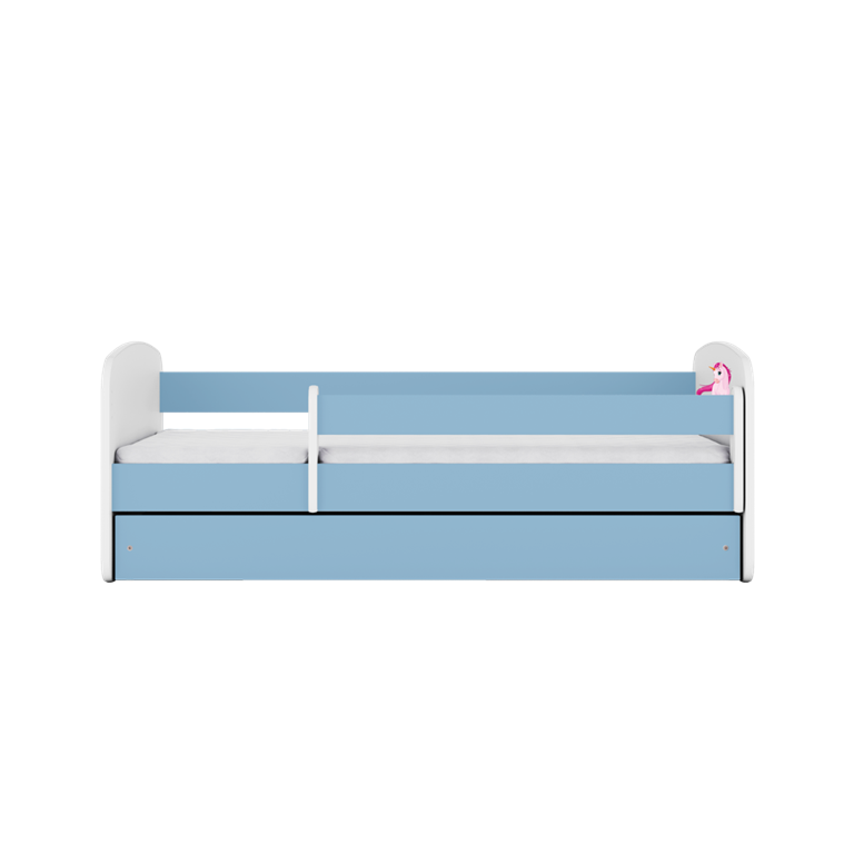 Letto per bambini babydreams blue unicorn con cassettone e materasso omaggio 160/80