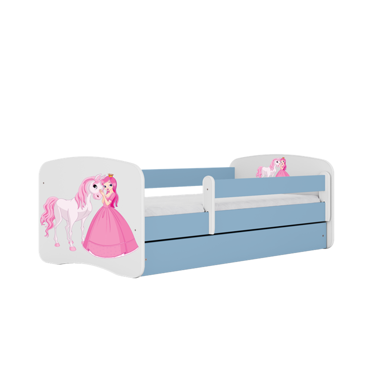 Letto per bambini babydreams blue princess horse con cassettone e materasso omaggio 160/80