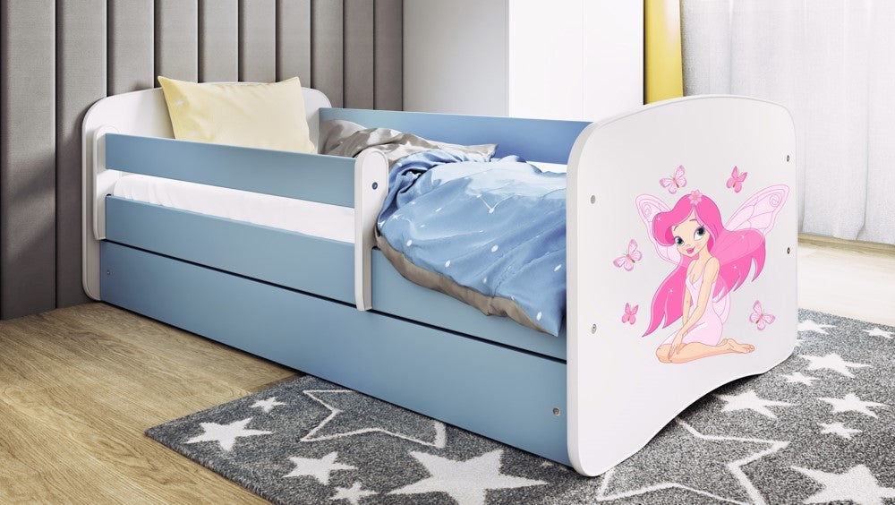 Bed babydreams blue fairy with butterflies with drawer with mattress 160/80