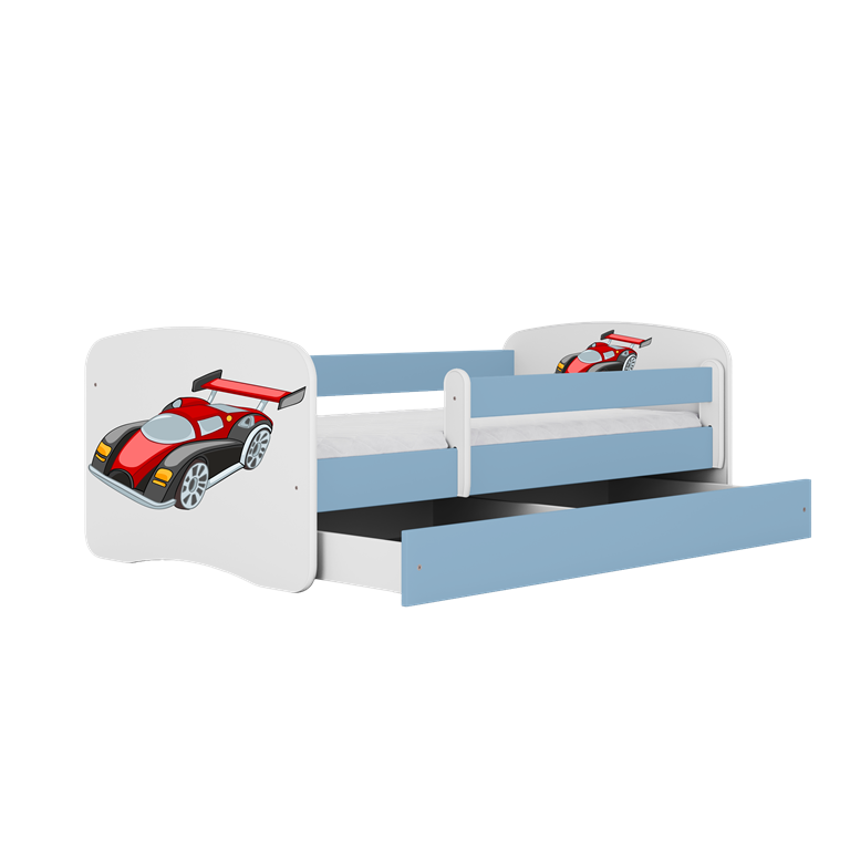 Letto per bambini babydreams blue racing car con cassettone e materasso omaggio 180/80