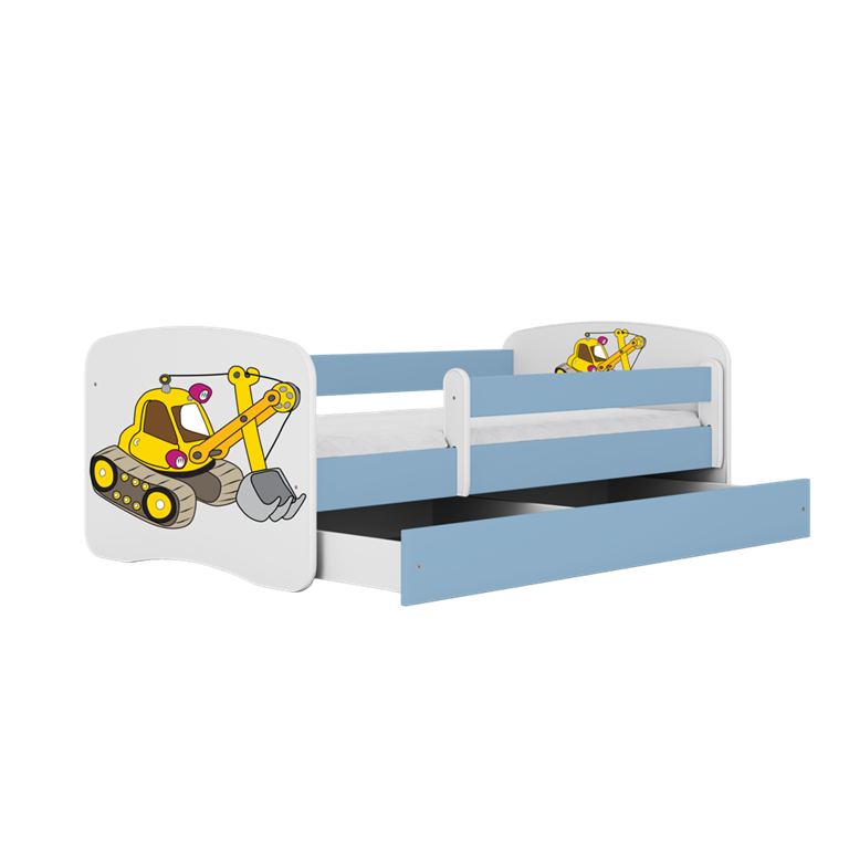 Letto per bambini babydreams blue digger con cassettone e materasso omaggio 180/80