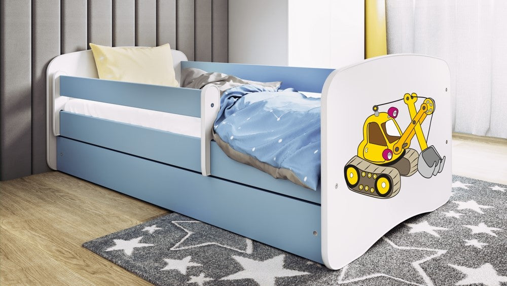 Letto per bambini babydreams blue digger con cassettone e materasso omaggio 180/80