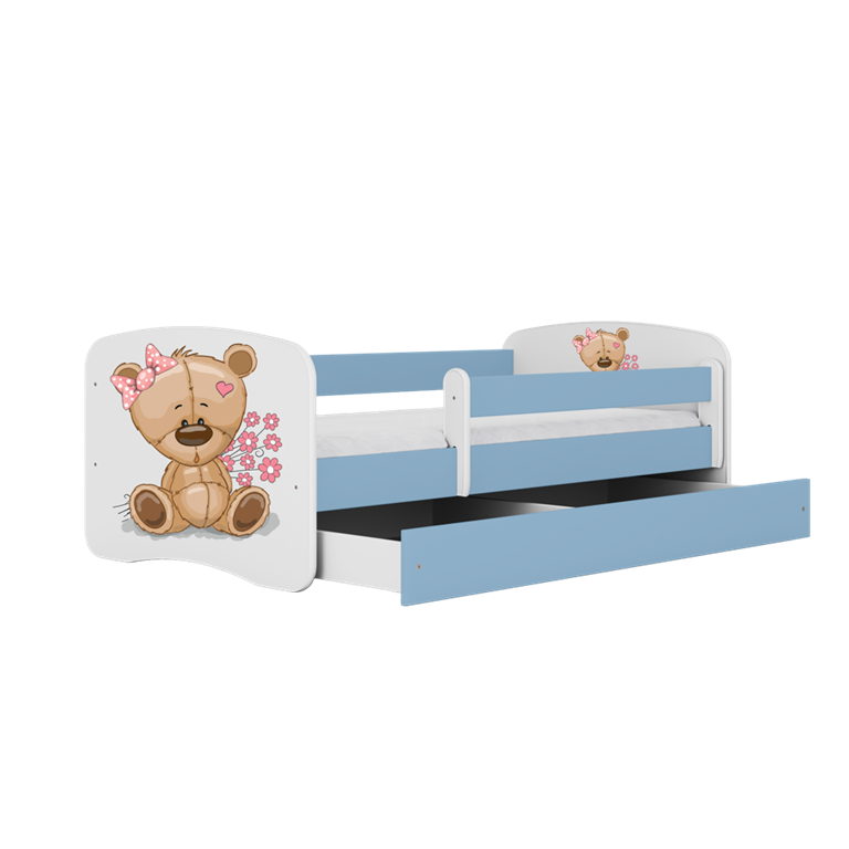 Letto per bambini babydreams blue teddybear flowers con cassettone e materasso omaggio 180/80