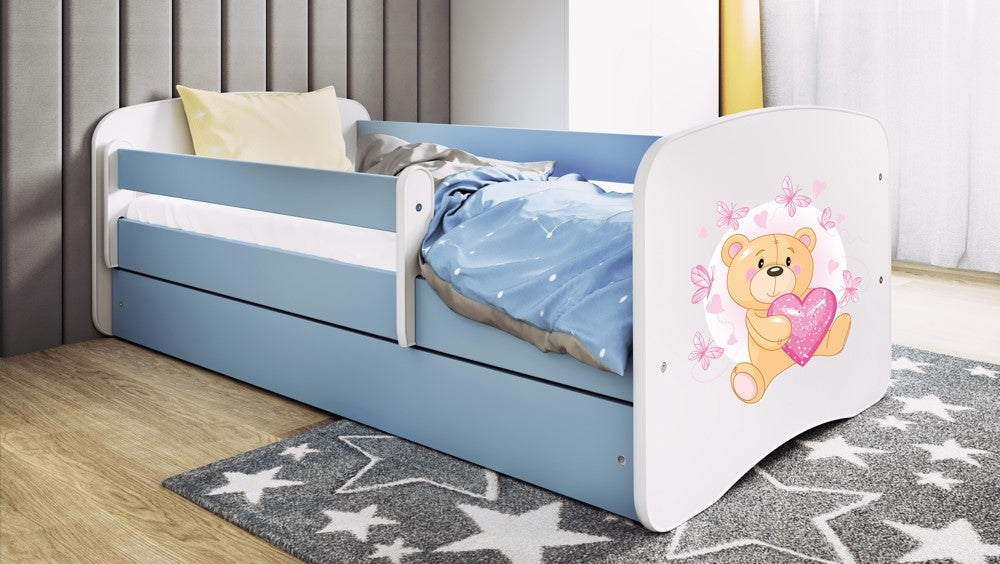 Letto per bambini babydreams blue teddybear butterflies con cassettone e materasso omaggio 180/80