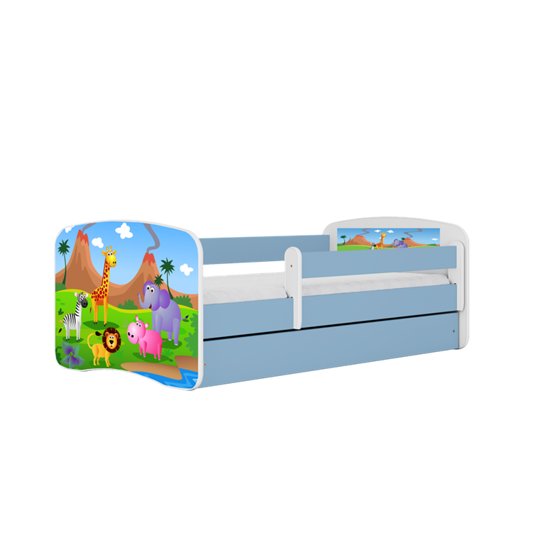 Letto per bambini babydreams blue safari con cassettone e materasso omaggio 180/80