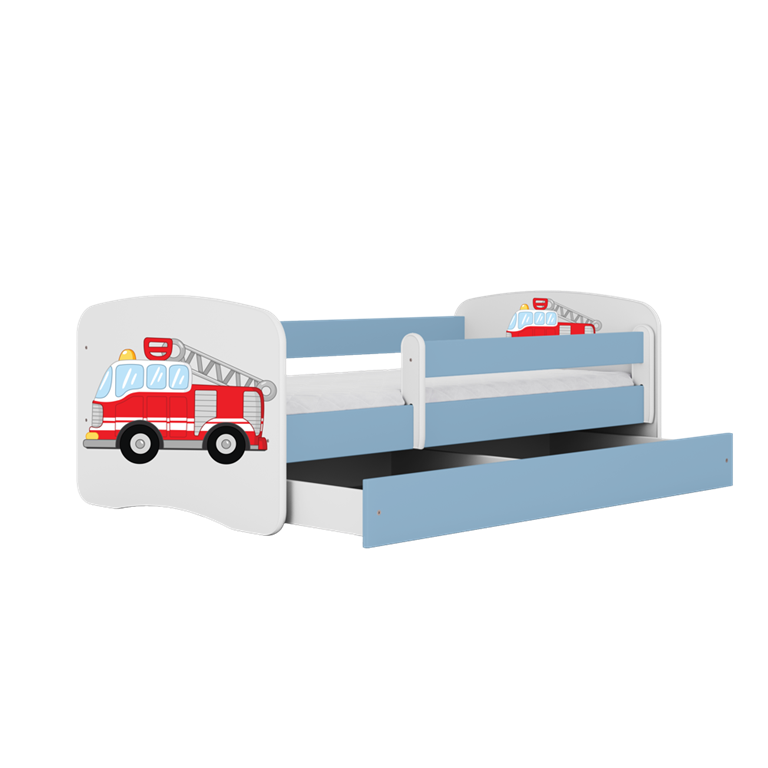 Letto per bambini babydreams blue fire brigade con cassettone e materasso omaggio 180/80