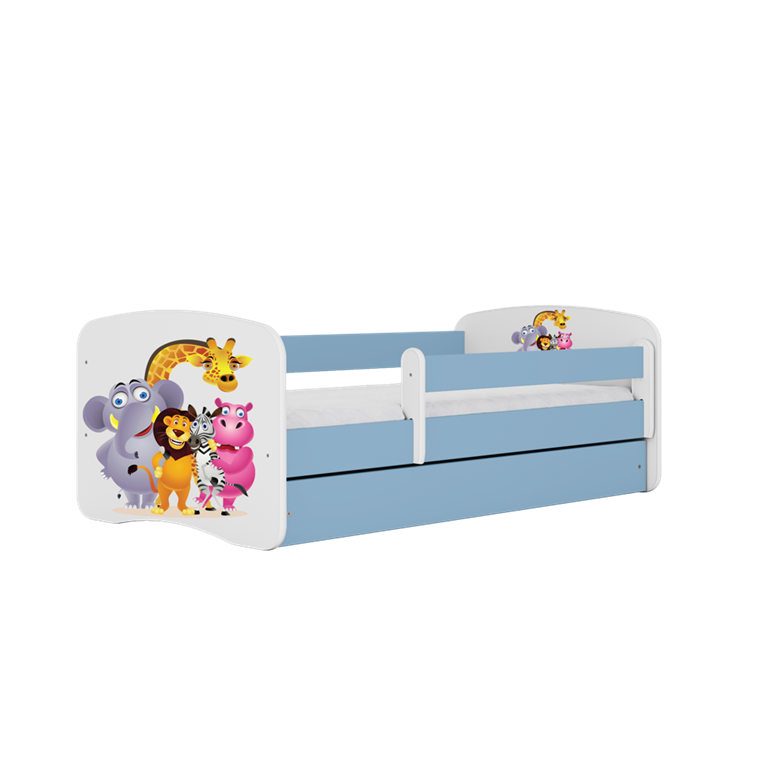 Letto per bambini babydreams blue zoo con cassettone e materasso omaggio 180/80