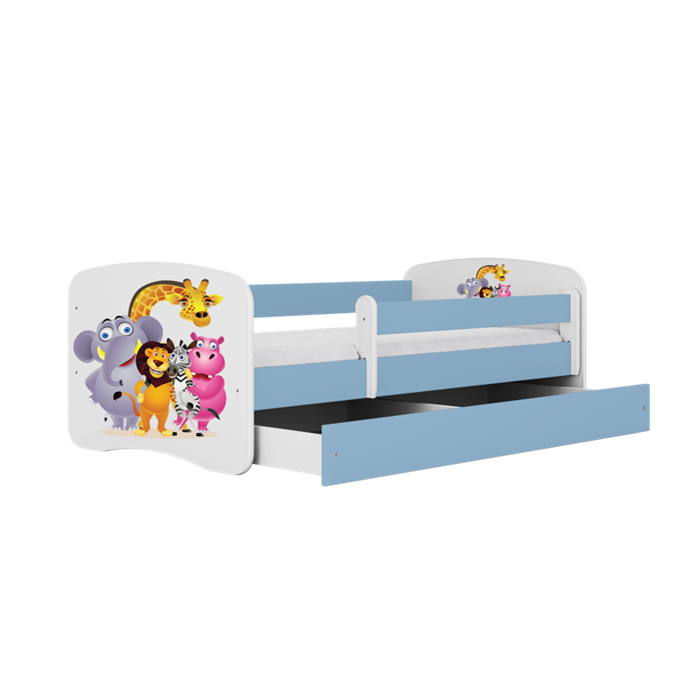 Letto per bambini babydreams blue zoo con cassettone e materasso omaggio 180/80