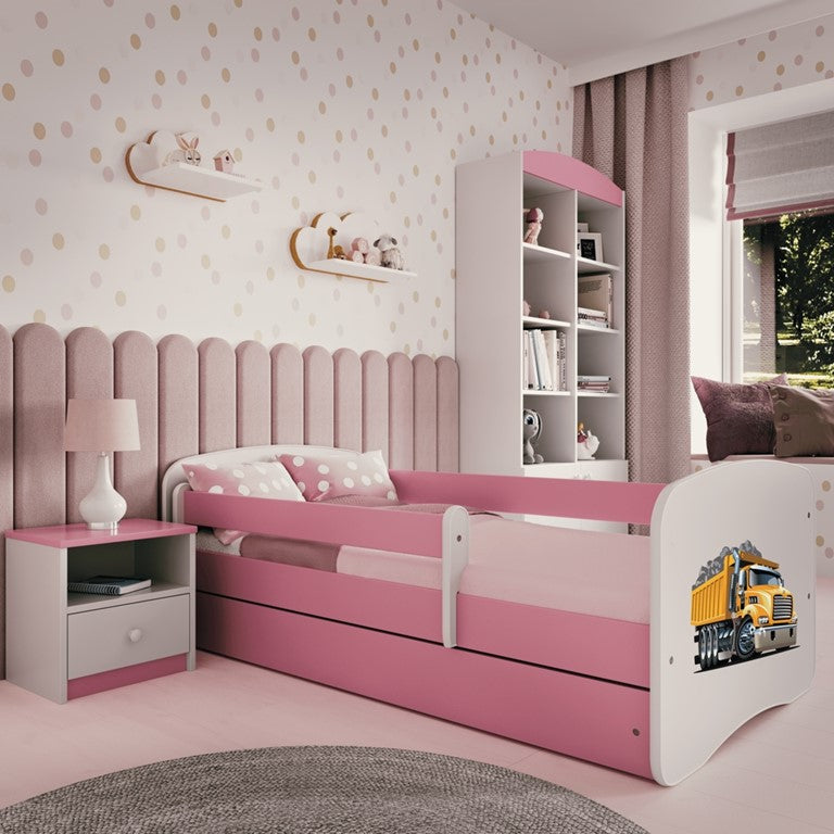 Letto per bambini babydreams pink truck con cassettone e materasso omaggio 140/70
