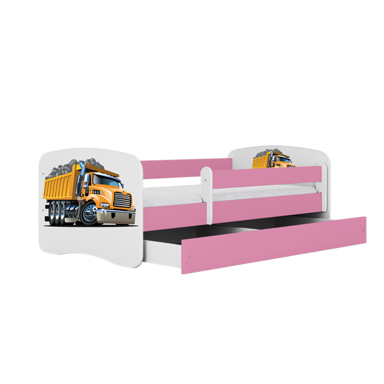 Letto per bambini babydreams pink truck con cassettone e materasso omaggio 140/70