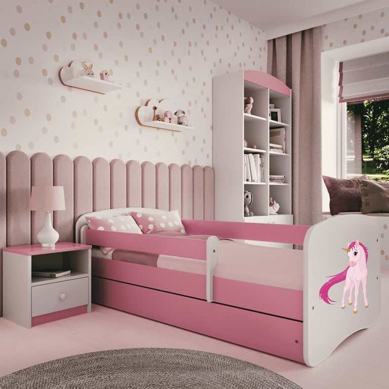 Letto per bambini babydreams pink unicorn con cassettone e materasso omaggio 140/70