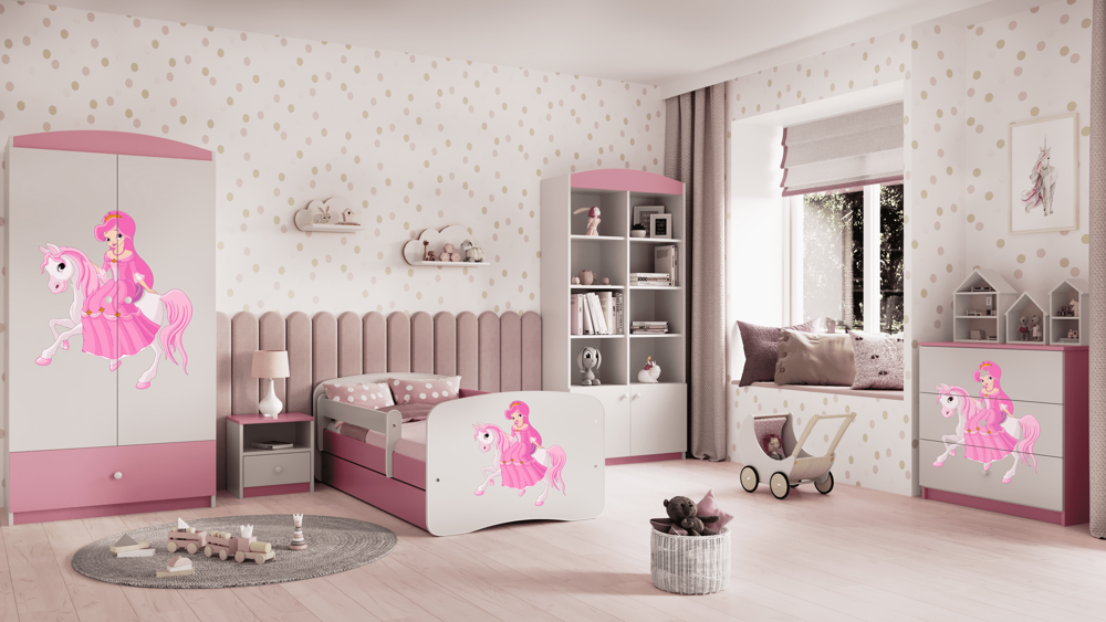 Bed babydreams pink princess on horse with drawer with mattress 140/70