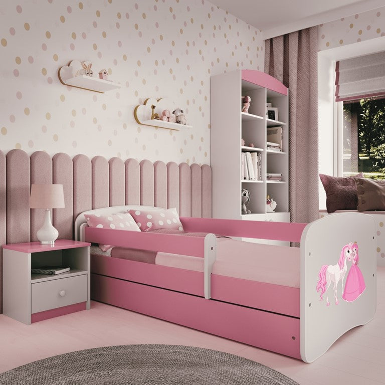 Letto per bambini babydreams pink princess horse con cassettone e materasso omaggio 140/70