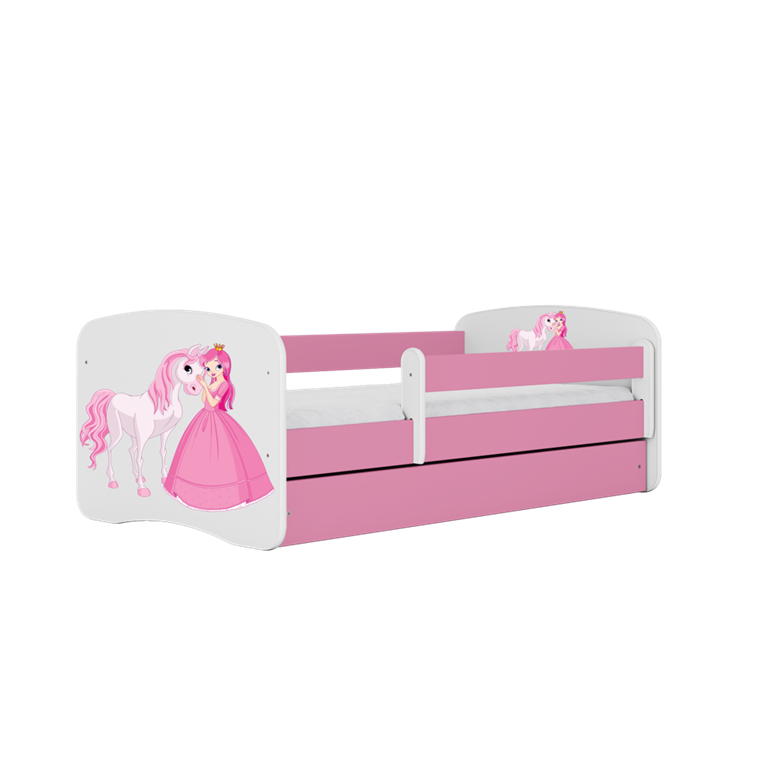 Letto per bambini babydreams pink princess horse con cassettone e materasso omaggio 140/70