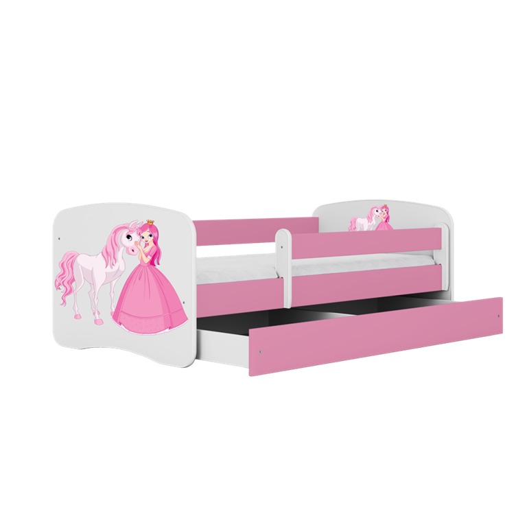 Letto per bambini babydreams pink princess horse con cassettone e materasso omaggio 140/70