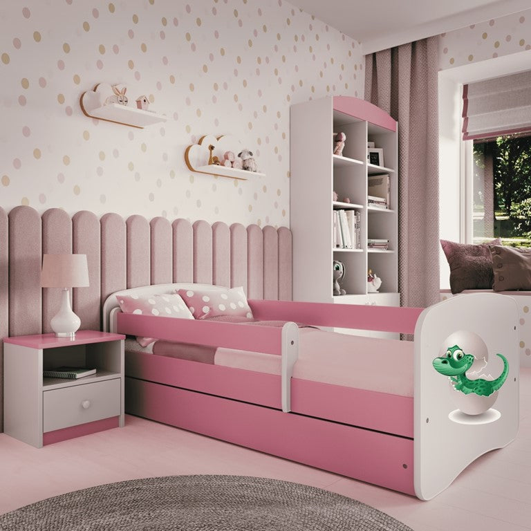 Letto per bambini babydreams pink baby dino con cassettone e materasso omaggio 140/70