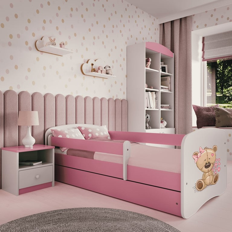Letto per bambini babydreams pink teddybear flowers con cassettone e materasso omaggio 140/70